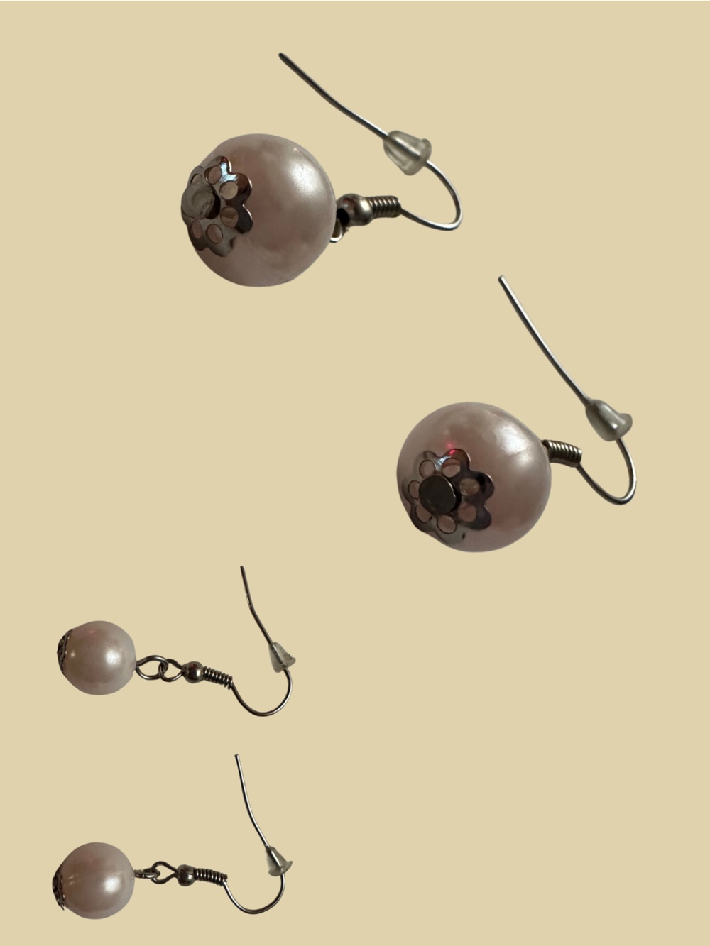 Delicate Pink Pearl Drop Earrings with Floral Accent